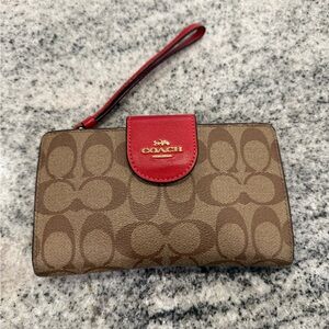 Coach Red and Brown Signature Wallet